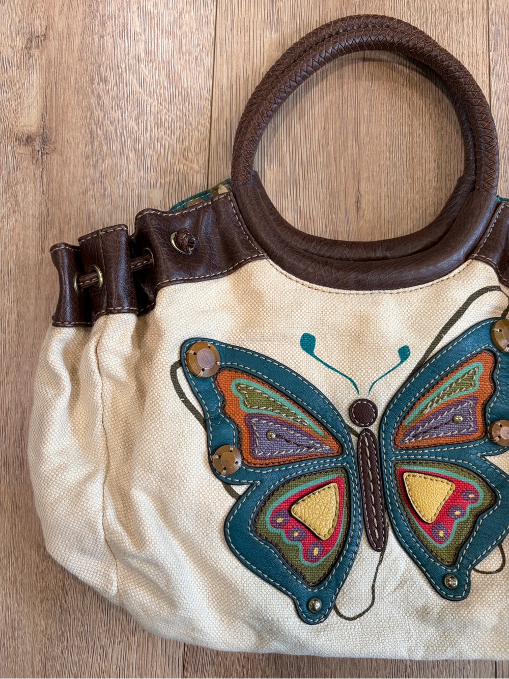 Vintage Relic Butterfly Canvas Satchel Bag Boho Embroidered Purse Tote - Picture 3 of 10